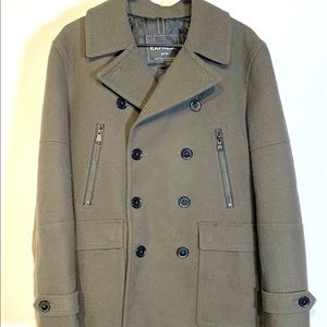 Express Wool Blend Moto Peacoat in Olive Green - Men’s